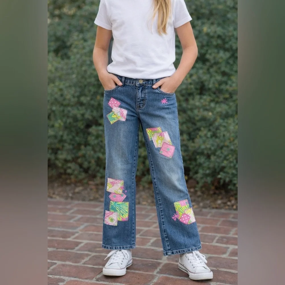 Lily Pulitzer Denim Girls Patchwork Blue Jeans Size 10 - Picture 1 of 8